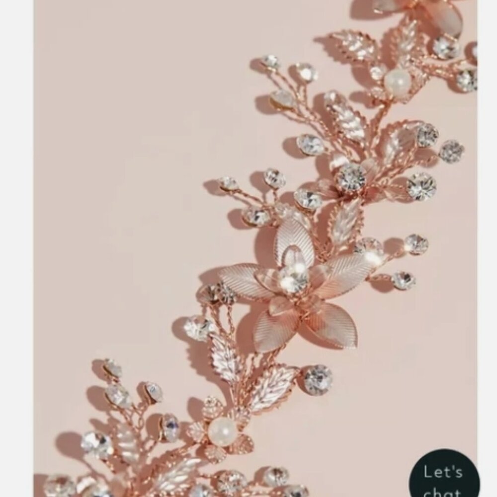 DAVID'S BRIDAL VINE SASH WITH CRYSTALS & PEARLS NEW NEVER WORN #S8148